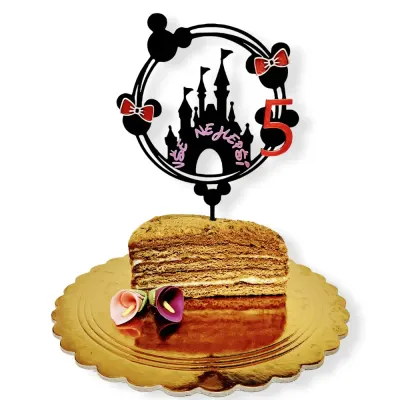 3D zápich na dort Disney zámek Minnie a Mickey s číslovkou – 3D zápich z vlastní výroby