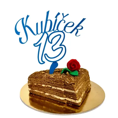 3D zápich na dort – jmenovka s číslicí, kaligrafické písmo – 3D zápich z vlastní výroby