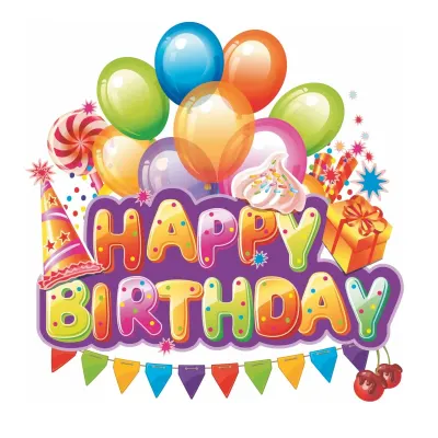 Happy Birthday – dárek, čepička a girlanda – jedlý papír na dort