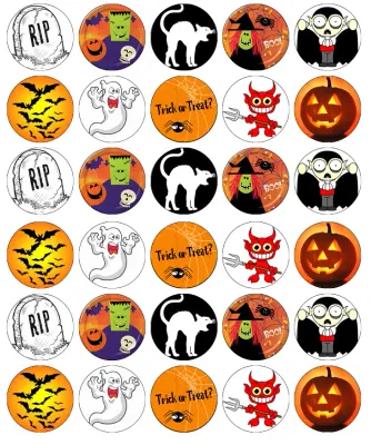 Halloween – postavičky, náhrobky RIP a upír – jedlá kolečka na cupcakes