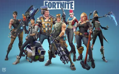 Fortnite – hrdinové na modré mřížce – obdélníkový jedlý papír na dort