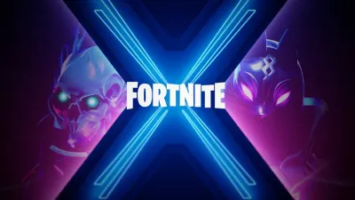 Fortnite – modré neonové X a lebka – obdélníkový jedlý papír na dort