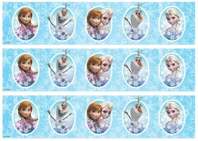 Frozen – pásy s medailonky postav – obdélníkový jedlý papír na dort