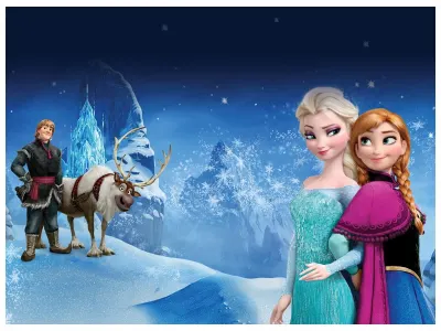 Frozen – Elsa, Anna, Kristoff a Sven u paláce – obdélníkový jedlý papír na dort