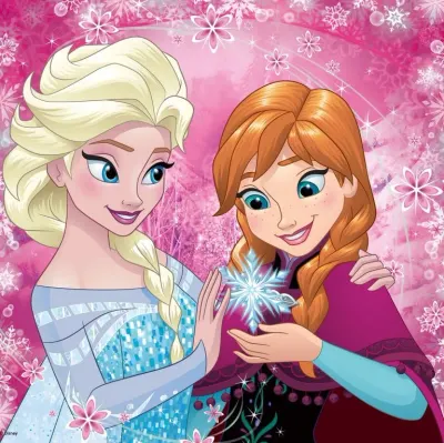 Frozen – Elsa a Anna na sytě růžovém pozadí – obdélníkový jedlý papír na dort