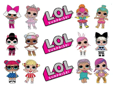 LOL Surprise – Postavičky a loga k vystřižení – obdélníkový jedlý papír na dort
