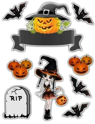 Halloween – čarodějka, náhrobek a stuha – obdélníkový jedlý papír na dort
