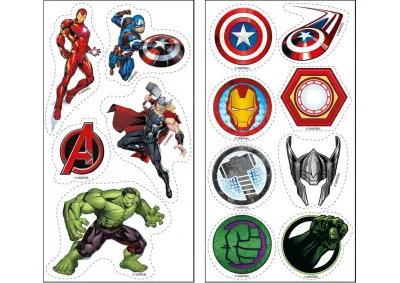 Avengers – 4 hrdinové, emblémy a štít – obdélníkový jedlý papír na dort