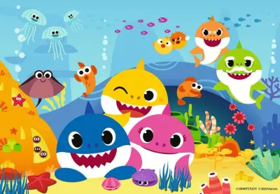 Baby Shark – rodinka, medúzy a mušle – obdélníkový jedlý papír na dort