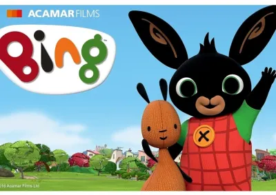 Bing – mávající s Flopem v parku – obdélníkový jedlý papír na dort
