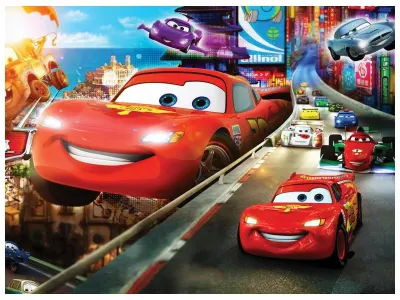 Cars – McQueen na městské trati a Burák – obdélníkový jedlý papír na dort