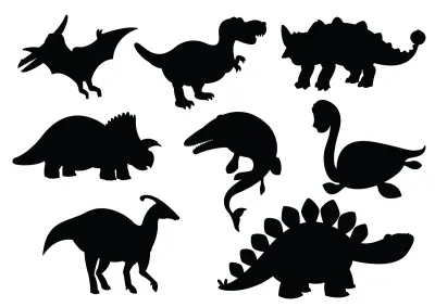 Dinosauři – siluety – obdélníkový jedlý papír na dort