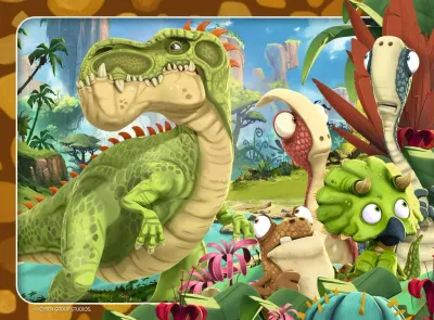 Dinosauři – zelený ještěr v pralese – obdélníkový jedlý papír na dort