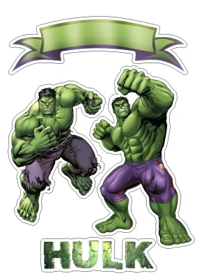 Hulk – sada dvou postav se stuhou a nápisem – obdélníkový jedlý papír na dort