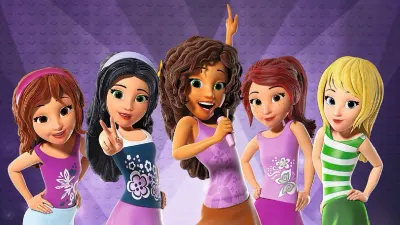LEGO Friends – pět kamarádek v letních topech – obdélníkový jedlý papír na dort