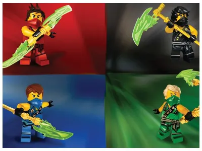 LEGO Ninjago – nindžové ve 4 barevných polích – obdélníkový jedlý papír na dort