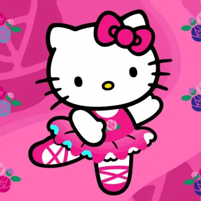 Hello Kitty – jako baletka s růžemi – jedlý papír na dort