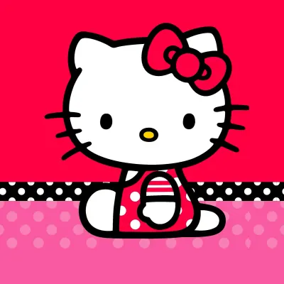 Hello Kitty – sedící na puntíkatém pozadí – jedlý papír na dort