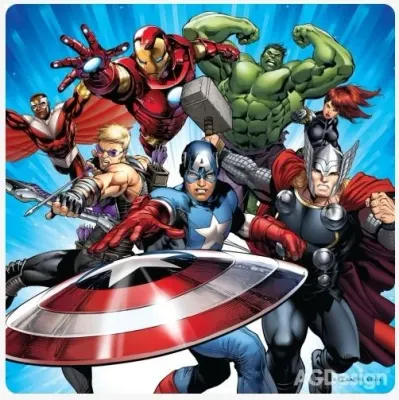 Avengers – Captain a tým s modrými paprsky – obdélníkový jedlý papír na dort