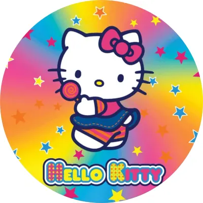 Hello Kitty – s lízátkem a duhou – jedlý papír na dort