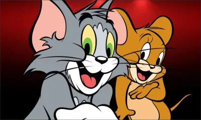 Tom a Jerry – smějící se na červeném pozadí – obdélníkový jedlý papír na dort