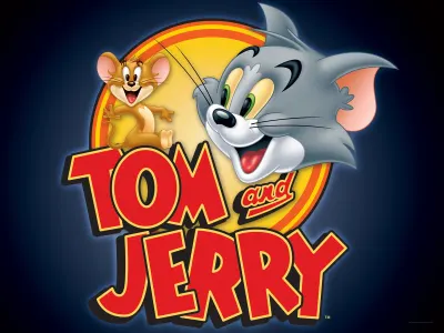 Tom a Jerry – žlutý kruh a modré pozadí – obdélníkový jedlý papír na dort