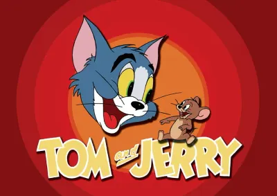 Tom a Jerry – ikonický terč a žlutý nápis – obdélníkový jedlý papír na dort