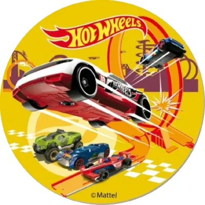 Hot Wheels – Bílo-červený sporťák na žluté – jedlý papír na dort