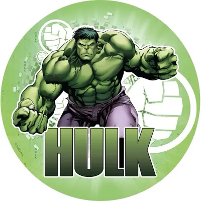 Hulk – postava se zaťatými pěstmi a nápis – jedlý papír na dort