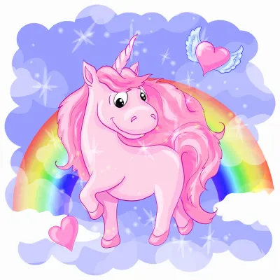 Jednorožec – Unicorn: Růžový s létajícími srdíčky – jedlý papír na dort