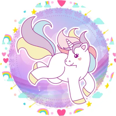 Jednorožec – Unicorn: Věnec s duhami a srdíčky – jedlý papír na dort