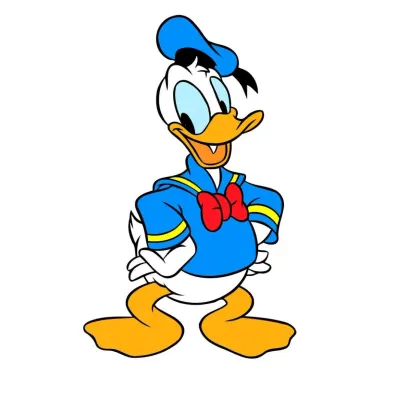 Kačer Donald – s rukama v bok na bílém – jedlý papír na dort