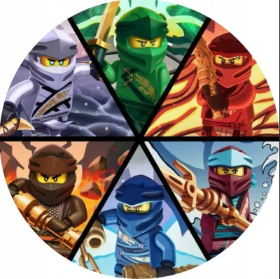 LEGO Ninjago – 6 ninjů v barevných výsečích – jedlý papír na dort