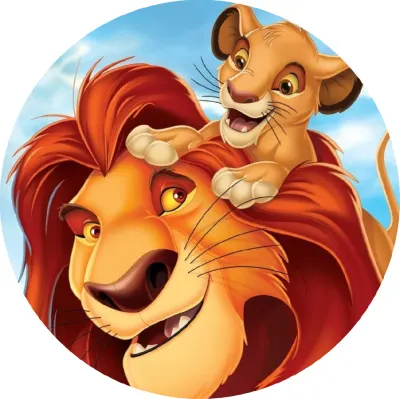 Lví král – Simba na hlavě Mufasy – jedlý papír na dort