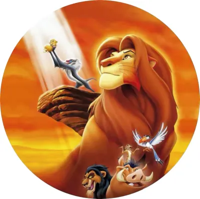 Lví král – Rafiki zvedá Simbu při západu – jedlý papír na dort
