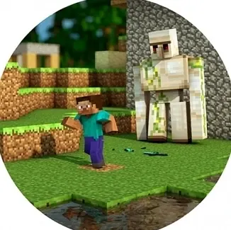 Minecraft – běžící Steve a železný golem – jedlý papír na dort