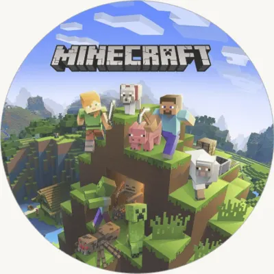 Minecraft – Steve a Alex na travnatém kopci – jedlý papír na dort