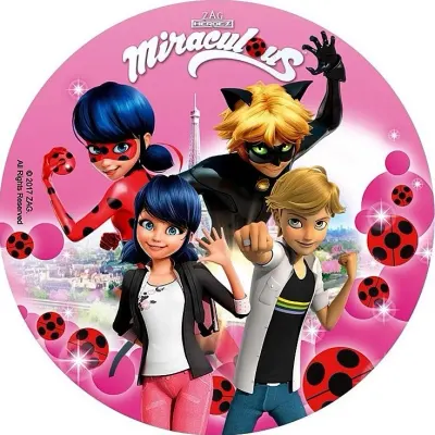 Miraculous – Marinette, Adrien a hrdinové – jedlý papír na dort