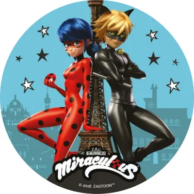 Miraculous – Beruška a Kocour zády k sobě – jedlý papír na dort