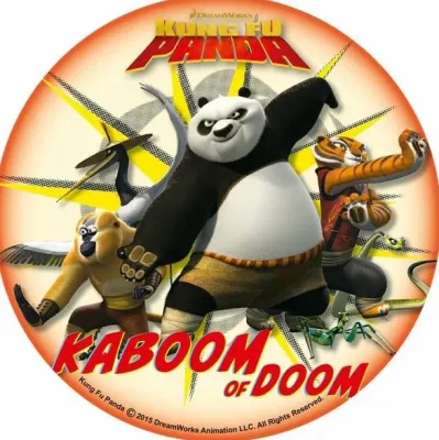 Kung Fu Panda – Po a nápis Kaboom of Doom – jedlý papír na dort