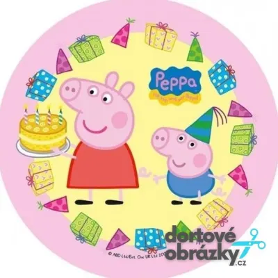 Prasátko Peppa – Peppa s dortem a Tomík – jedlý papír na dort