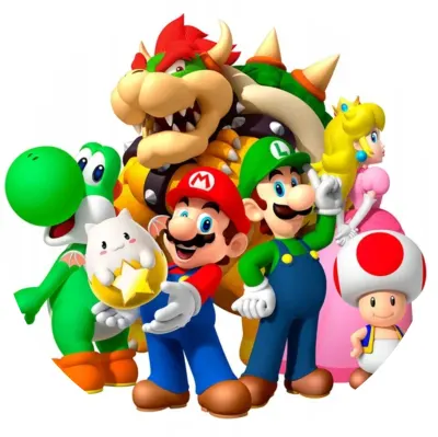Super Mario – herní družina s Bowserem na bílém – jedlý papír na dort