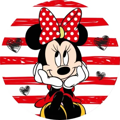 Minnie – zasněná na červenobílých pruzích – jedlý papír na dort