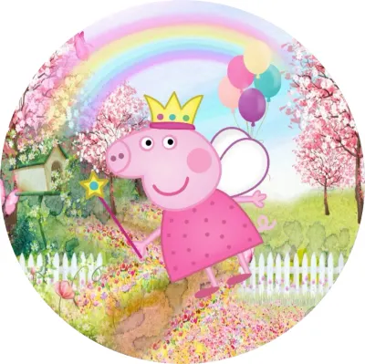 Prasátko Peppa – víla s hůlkou a duhou – jedlý papír na dort