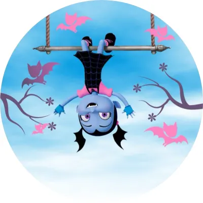 Vampirina – hlavou dolů s růžovými netopýry – jedlý papír na dort