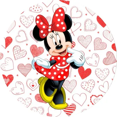 Minnie – tanec na pozadí se srdíčky – jedlý papír na dort