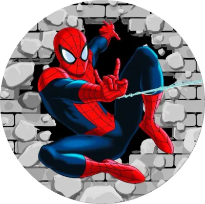 Spiderman – průlet dírou v šedé zdi – jedlý papír na dort