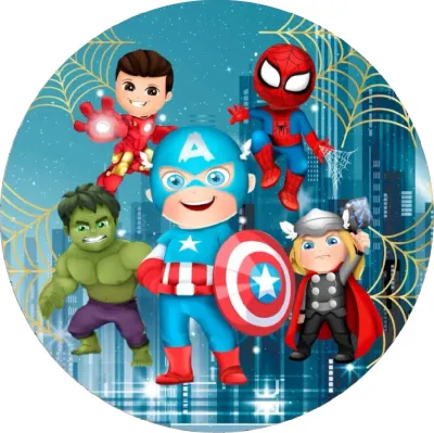 Avengers – dětský styl, Spiderman a Thor v helmě – jedlý papír na dort
