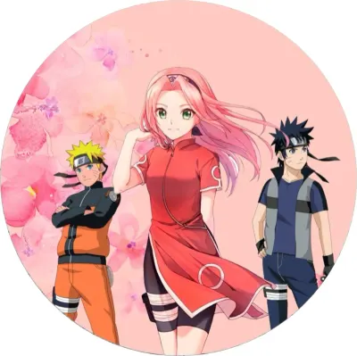 Naruto – Sakura v červeném a růžové květy – jedlý papír na dort