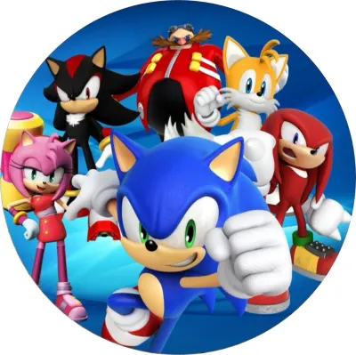 Sonic – celá parta a Dr. Eggman – jedlý papír na dort